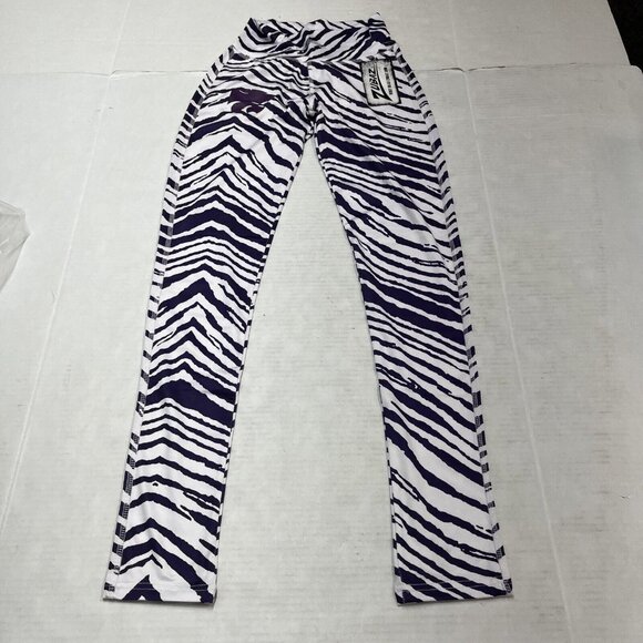 Zubaz Leggings Womens XS Purple Animal Zebra Print NFL Football‎ Atlanta Falcons - Picture 4 of 9